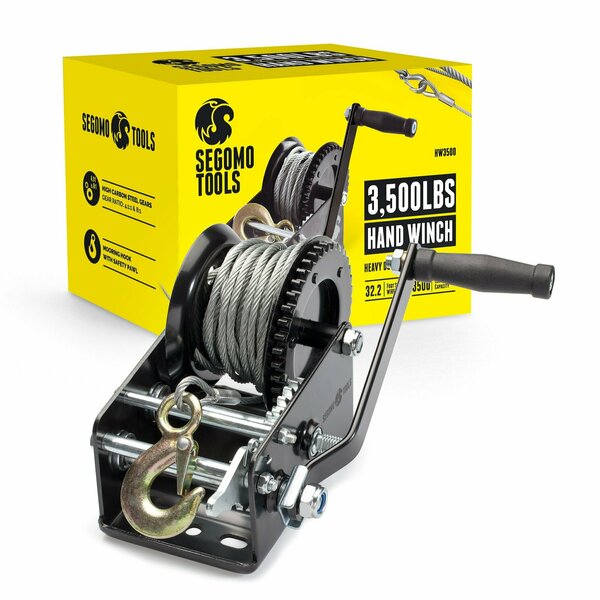 Segomo Tools Heavy Duty 3500 Pound Manual, Two Way Ratchet Hand Winch HW3500